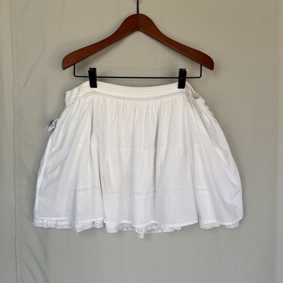 AEO Cotton Blend White Lace Trim Two Tier Elastic Waist Boho Mini Skirt Size XXL - Picture 6 of 15